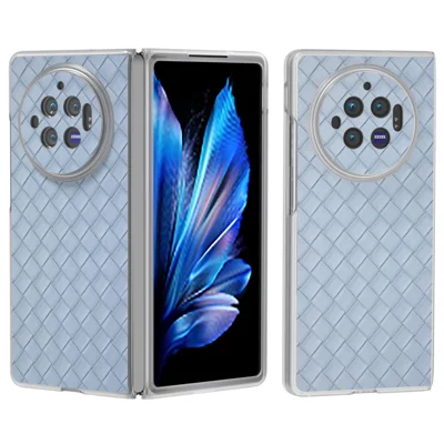 Voor vivo X Fold3 hoesje Geweven textuur PU leer telefoonhoesje met transparante matte rand - Babyblauw