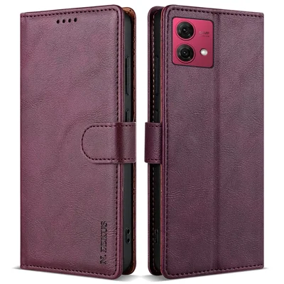 N.BEKUS CSJ-001 For Motorola Moto G84 5G Case Solid Color PU Leather Folio Phone Cover - Wine Red