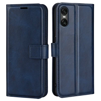 Voor Sony Xperia 10 VI hoes portemonnee Kalfsstructuur Leren telefoonhoes - Blauw
