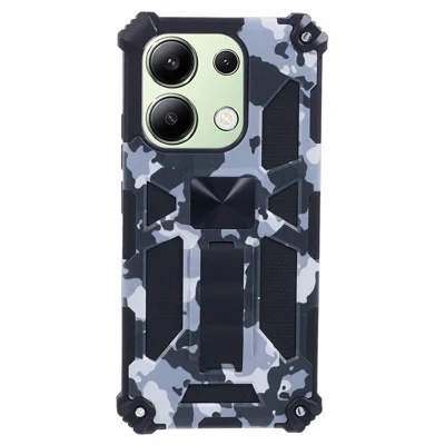 For Xiaomi Redmi Note 13 4G Case Kickstand PC+TPU Phone Cover Camouflage Design - Black