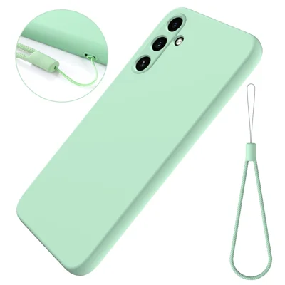 For Samsung Galaxy M55 5G / F55 5G / C55 5G Case Liquid Silicone Anti-Scratch Phone Cover with Strap - Green