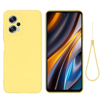 For Xiaomi Redmi Note 12T Pro 5G Case Liquid Silicone Protective Phone Cover with Strap - Yellow