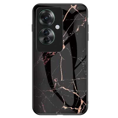 For Oppo Reno11 F 5G Case Gehard glas telefoonhoesje met marmeren patroon - Goud Zwart Marmer