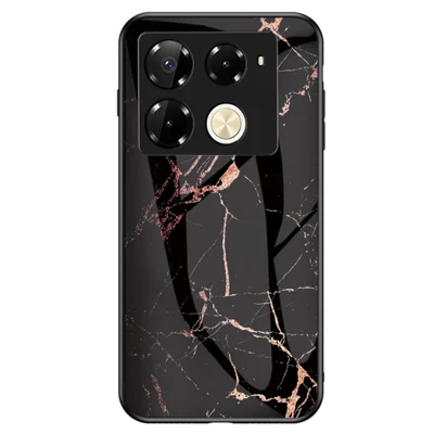 For Infinix Note 40 Pro 4G Case Marble Pattern Anti-Scratch Tempered Glass Phone Cover - Gold Black Marble