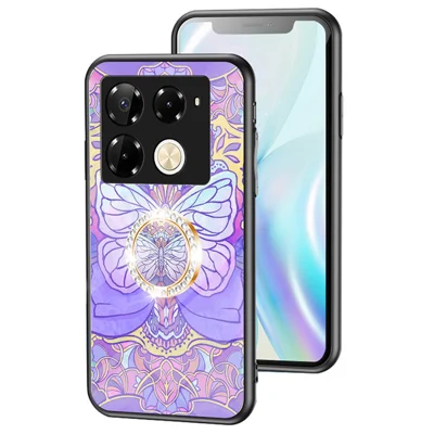 For Infinix Note 40 Pro 4G Phone Case TPU Frame Tempered Glass+PC Back Cover - Phantom Butterfly
