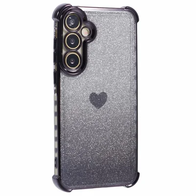 Voor Samsung Galaxy A55 5G Telefoonhoesje Gradiënt Glitter Hart Electrolyse TPU Achterkant - Zwart
