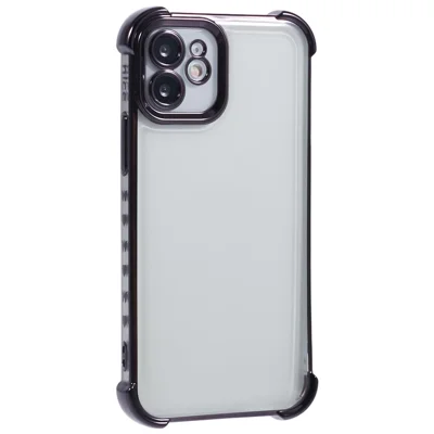 For iPhone 12 Case TPU Clear Back Phone Cover Electroplating Love Heart - Black