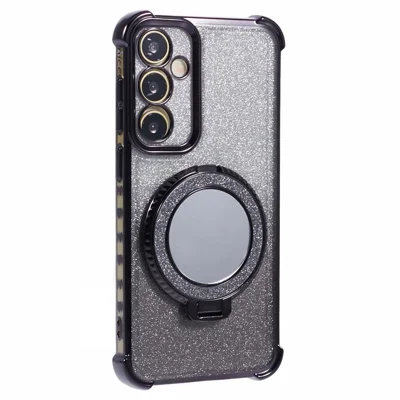 For Samsung Galaxy S23 FE Case Glitter Gradient TPU Phone Cover with Kickstand - Black