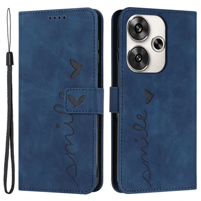 For Xiaomi Redmi Turbo 3 5G / Poco F6 5G Phone Case Heart Imprinted Anti-fall PU Leather Stand Shell - Sapphire