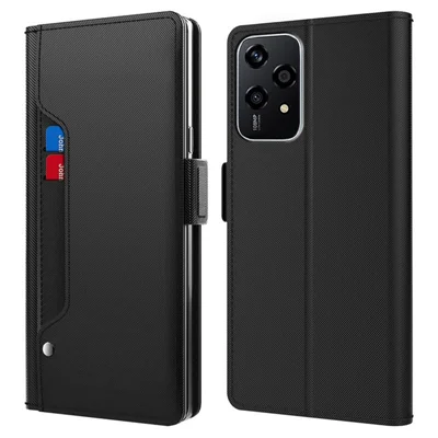 For Honor 200 Lite Phone Case PU Leather Folio Flip Cover with Mirror - Black
