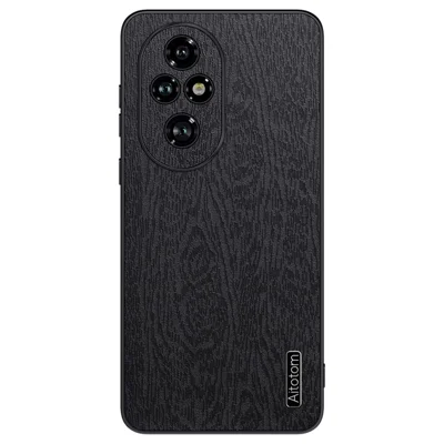 For Honor 200 5G Case Wood Grain PU Leather Back Phone Cover - Black