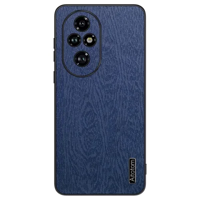 For Honor 200 Pro 5G Case Leather Coated PC+TPU Phone Phone Cover Wood Grain - Blue