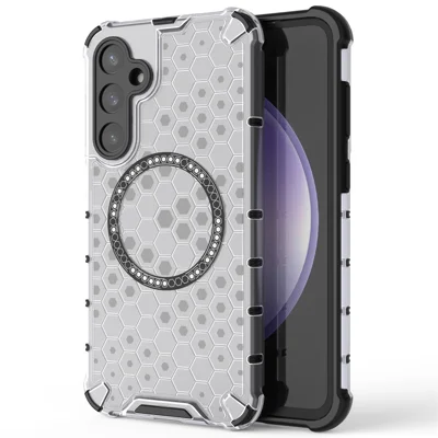For Samsung Galaxy S23 FE Case Honeycomb Magnetic Ring TPU+PC Phone Cover - Transparent
