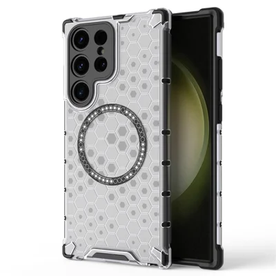 For Samsung Galaxy S23 Ultra Magnetic Case TPU+PC Phone Cover Honeycomb Shock-Absorbing - Transparent