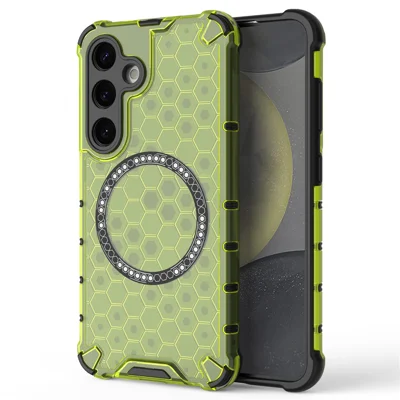 For Samsung Galaxy S24 Magnetic Case Honeycomb TPU+PC Anti-Drop Phone Cover - Green