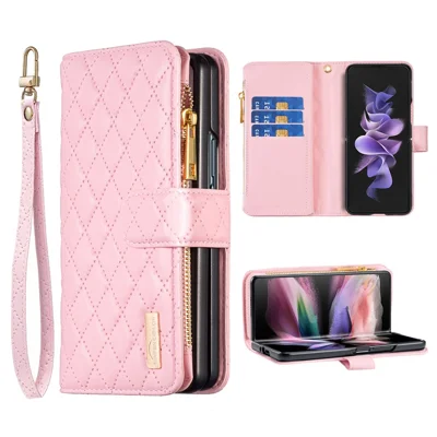 BINFEN COLOR For Samsung Galaxy Z Fold6 5G Case PU Leather Zipper Pocket Phone Cover - Pink