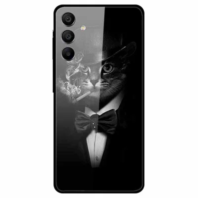 For Samsung Galaxy A15 4G / 5G Case Anti-Drop Pattern Tempered Glass Phone Cover - Smoking Cat