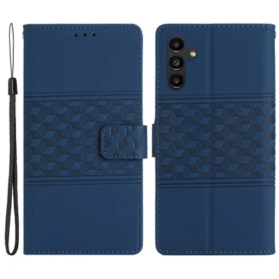 For Samsung Galaxy A55 5G Phone Case Imprinted Rhombus Wallet Stand Leather Cover - Blue