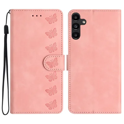 For Samsung Galaxy A35 5G Case PU Leather Wallet Stand Butterfly Imprinted Phone Cover - Pink