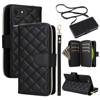 Zippertas voor iPhone 6 / 6s / 7 / 8 / SE (2020) / SE (2022) Hoesje met Portemonnee PU Leren Telefoonhoes - Zwart