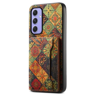 For Samsung Galaxy A55 5G Kickstand Cases Floral Pattern PU+TPU+PC Phone Cover Card Holder - Autumn / Yellow