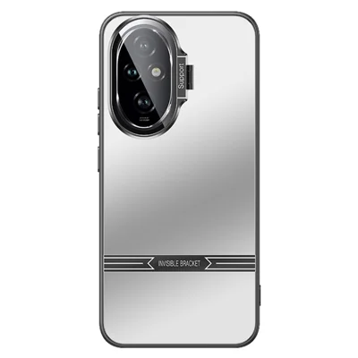 Kickstand Case for Honor 200 5G Matte PC+TPU Phone Shell with Tempered Glass Lens Cover - Silver