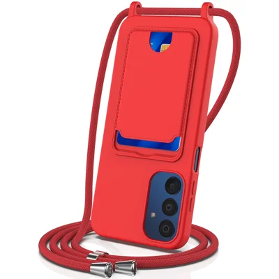 For Samsung Galaxy A05s 4G Case Card Slot Liquid Silicone Phone Cover with Lanyard - Red