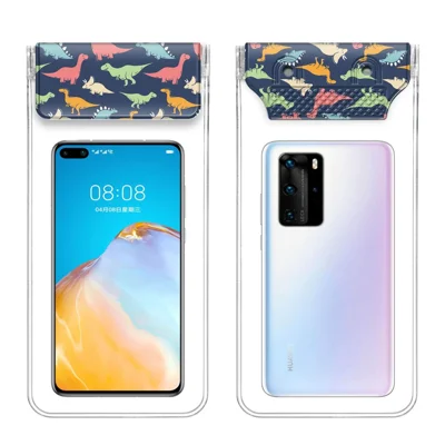 3-Layer Sealed Waterproof Bag for Under 7.2-inches Mobile Phone Beach Pool Dry Bag with Lanyard - Ancient Dinosaur