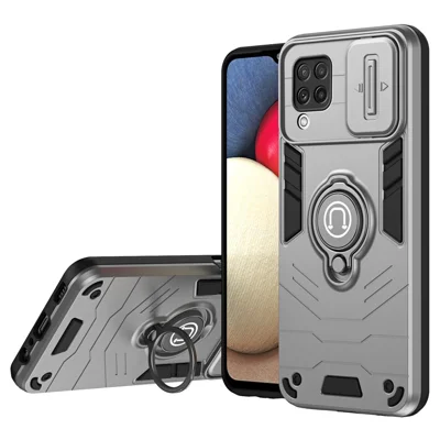 For Samsung Galaxy A22 4G (EU Version) Case PC+TPU Kickstand Cover with Slide Lens Cover -  Grey