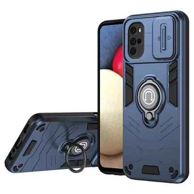 For Motorola Moto G22 Case with Slide Camera Cover PC+TPU Phone Back Shell - Blue