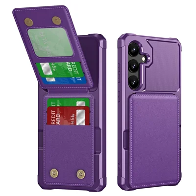 ZM11 For Samsung Galaxy S23 FE Case Kicsktand Card Holder Leather+TPU Phone Cover -  Purple