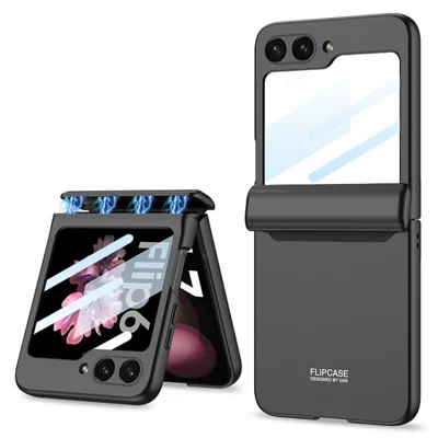 GKK For Samsung Galaxy Z Flip7 FE 5G / Z Flip6 5G Case Magnetic Hinge PC Phone Cover with Small Screen Film - Black