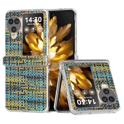 For Oppo Find N3 Flip 5G Case Colorful Plaid Texture PU Leather+PC Back Phone Cover - Gold
