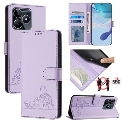 For Realme Note 50 4G / C51 / C53 (Global) / Narzo N53 4G / C53 (India) Case with Strap RFID Blocking Leather Wallet Phone Cover - Purple