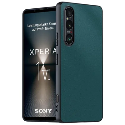 Fodral för Sony Xperia 1 VI Faux-läder + hård PC-skalstruktur Ultratunt mobilhölje - Grön