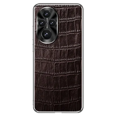 For Honor 200 5G Case Crocodile Texture Genuine Cow Leather+TPU Phone Cover - Coffee