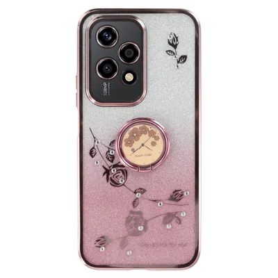 KADEM For Honor 200 Lite Case with Ring Holder Flowers Design TPU Shiny Phone Cover - Rose Gold