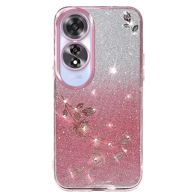 KADEM For Oppo A60 4G TPU Case Rhinestone Decor Phone Cover Flower Pattern - Rose Gold