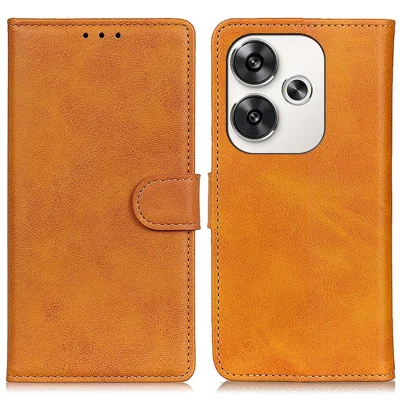 For Xiaomi Poco F6 5G / Redmi Turbo 3 5G Wallet Case Cowhide Texture Anti-Drop Leather Phone Cover - Brown