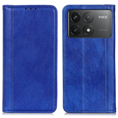 For Xiaomi Poco F6 Pro 5G / Redmi K70 Pro 5G / K70 5G Split Leather Flip Phone Cover   Mobile Accessories - Blue