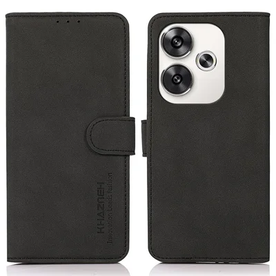 KHAZNEH For Xiaomi Poco F6 5G / Redmi Turbo 3 5G Case Magnetic Clasp Leather Mobile Phone Cover - Black