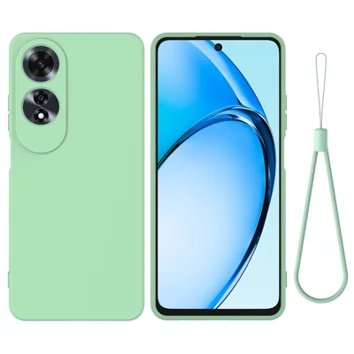 For Oppo A60 4G Cell Phone Case Liquid Silicone Scratch Resistant Phone Cover with Strap - Green