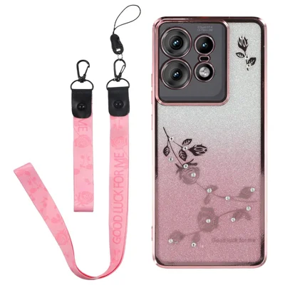 KADEM For Motorola Edge 50 Pro 5G Case Gradient TPU Anti-Drop Phone Cover with Lanyard - Rose Gold