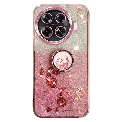 KADEM For TECNO Spark 20 Pro+ Case Glitter Floral TPU Phone Cover with Kickstand - Rose Gold