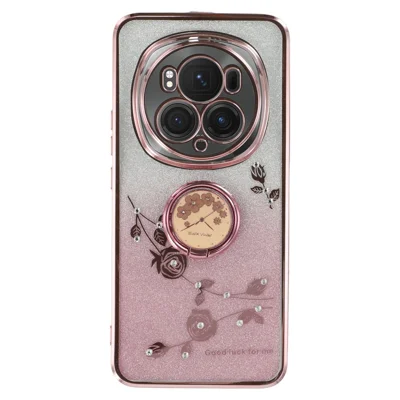 KADEM For Honor Magic6 Pro 5G Kickstand Case Floral Glitter Rhinestone TPU Phone Shell - Rose Gold