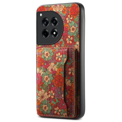 For OnePlus Ace 3 5G / 12R 5G Case Floral Pattern Hybrid Phone Shell with Card Slot Kickstand - Summer / Red
