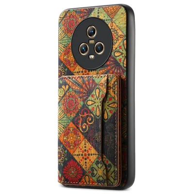 For Honor Magic5 Phone Case Floral Pattern Card Slot PU+TPU+PC Kickstand Cover - Autumn / Yellow