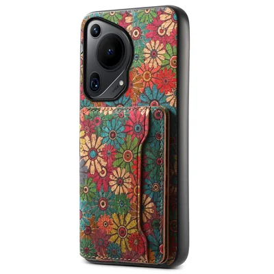 Huawei Pura 70 Ultra-fodral med kortficka i läder med blommande mönster - Vår/Grön
