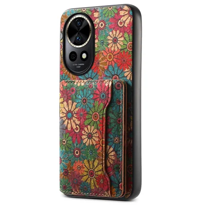 For Huawei nova 12 Pro 5G / nova 12 Ultra 5G Case Leather Back Cover Flower Design Card Slots Kickstand - Spring / Green
