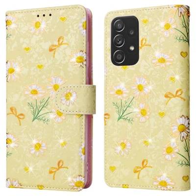 For Samsung Galaxy A52 4G / 5G / A52s 5G Case Floral PU Leather Phone Cover with RFID Blocking - Yellow Daisy